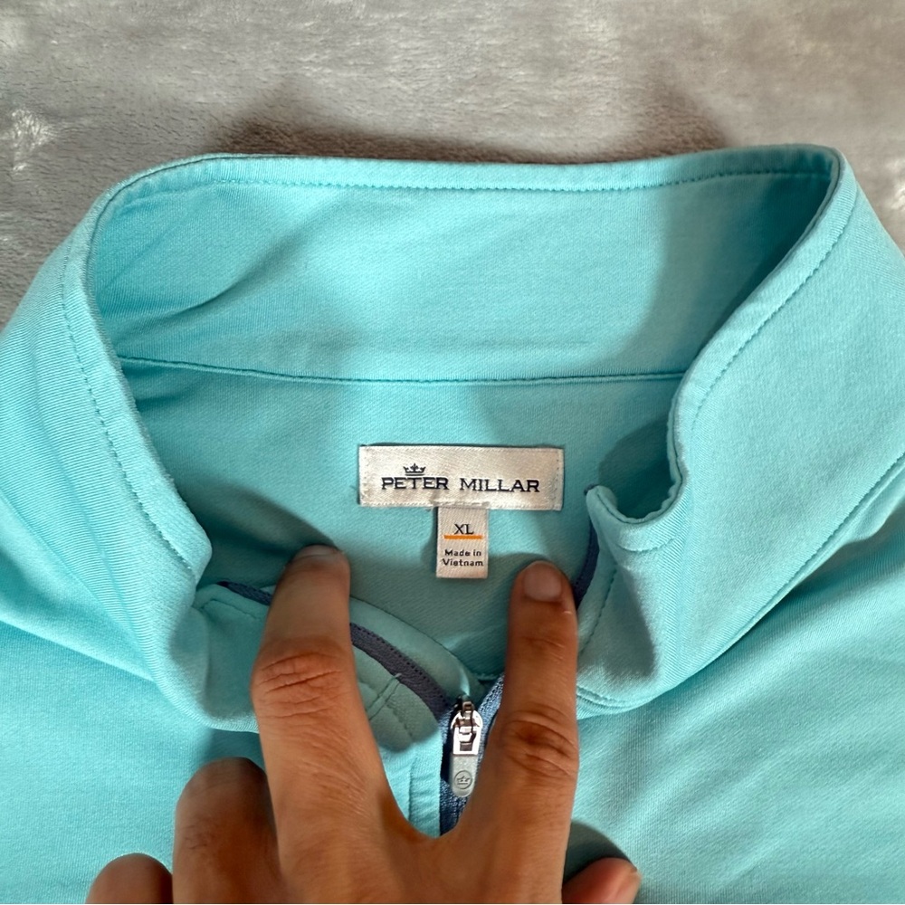 Peter Millar 1/4 Zip Pullover Mens XL Teal Blue Laurel Creek Country Club Golf - Picture 2 of 10